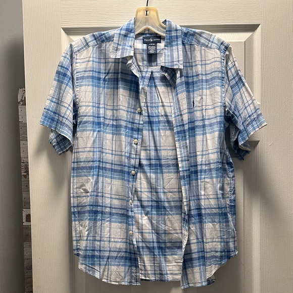 Polo by Ralph Lauren Men's Light Blue and White Plaid Shirt - Picture 1 of 3